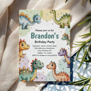 Boys Cute Dinosaur Birthday Invitation