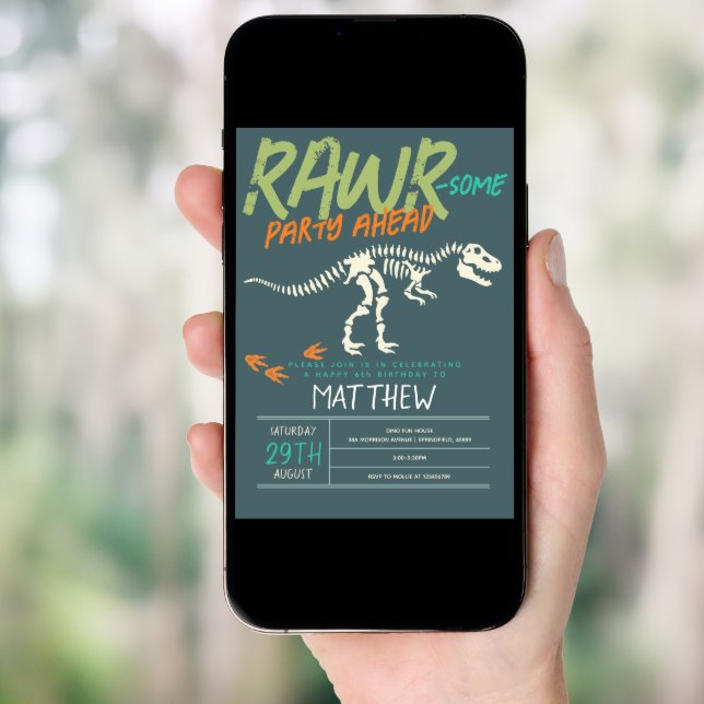 Boys Cute Dinosaur Dig Fossil Kids 6th Birthday Invitation (Front Digital)