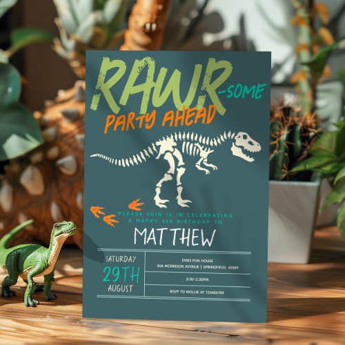 Boys Cute Dinosaur Dig Fossil Kids 6th Birthday Invitation