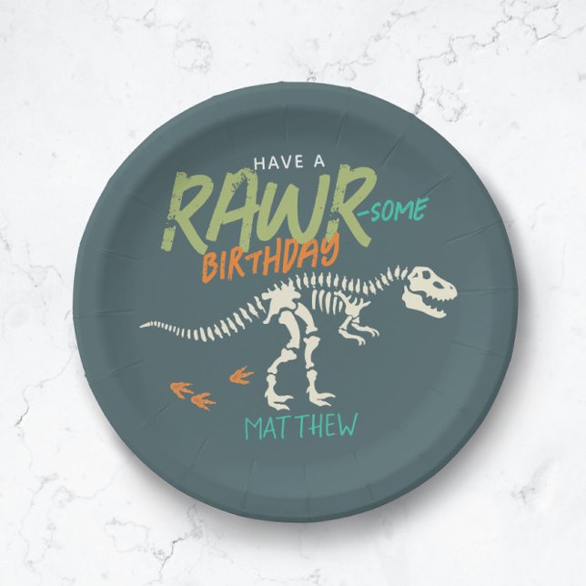 Boys Cute Dinosaur Dig Fossil Kids Birthday Paper Plates (Creator Uploaded)