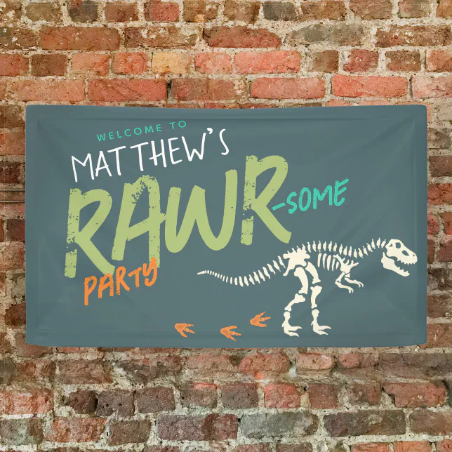 Boys Cute Dinosaur Dig Kids Birthday Welcome Sign | Zazzle