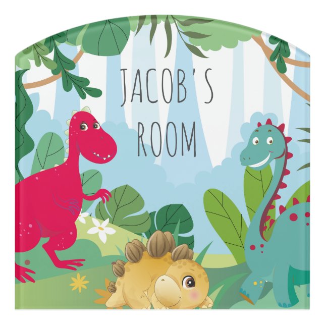 Boys Cute Dinosaur Kids Room name Door Sign (Contour Front)