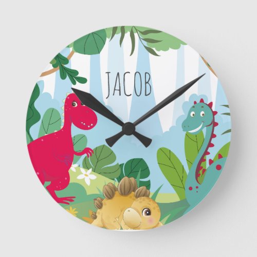 Boys Cute Dinosaur Kids Room Round Clock