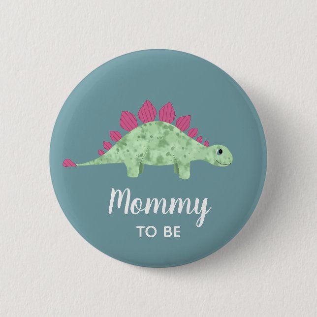 Boys Cute Dinosaur Mommy to Be Baby Shower Button (Front)