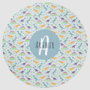 Boys Cute Dinosaur Pattern & Monogram Kids Beach Towel