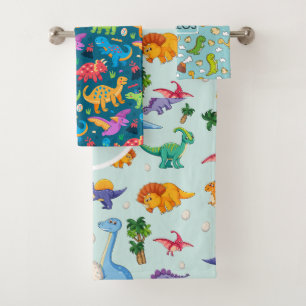 Boys Cute  Dinosaur Pattern & Name Kids   Bath Towel Set