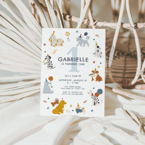 Boys Cute Dog Let's Pawty 1st Birthday Invitation