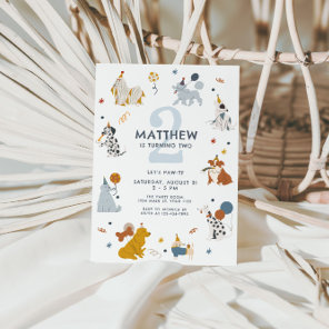 Boys Cute Dog Let's Pawty Birthday Invitation