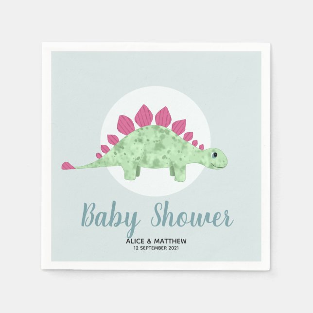 Boys Cute Elegant Blue Dinosaur Baby Shower Napkins (Front)