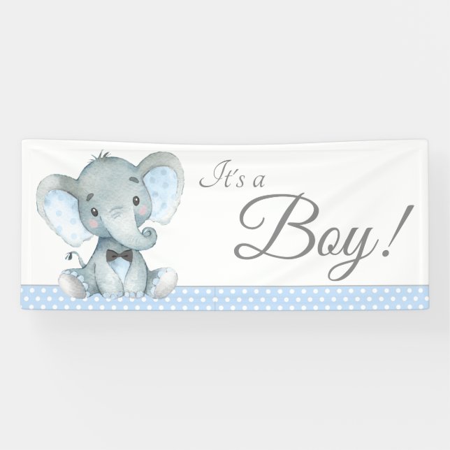 Boys Cute Elephant Baby Shower Banners (Horizontal)