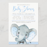 Boys Cute Elephant Baby Shower Invitations