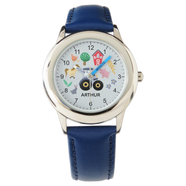 Boys Cute Farm Animal and  Blue Tractor Kids Watch (Front)