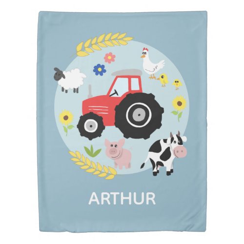 Boys Cute Farm Animal and Tractor Name Kids Duvet Cover
