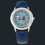 Boys Cute Farm Animal and Tractor & Name Kids Watch<br><div class="desc">This cute modern kids watch features a farm animal cartoon pattern, with a tractor, cows, pigs, sheep, chickens and flowers, and can be personalized with your boys name. With clear, easily readable numbers, this 'first' watch is great for kids or toddlers just starting out on learning the time. The perfect...</div>
