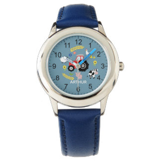 Boys Cute Farm Animal and Tractor & Name Kids Watch