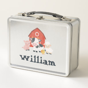 Boys Cute Farm Animal Barnyard Toddler Metal Lunch Box