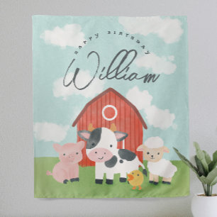 Boys Cute Farm Animal Birthday Backdrop
