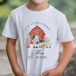 Boys Cute Farm Animal Kids Birthday Baby T-Shirt<br><div class="desc">Celebrate your little farmer’s big day with this adorable farm cowboy birthday shirt featuring a watercolor red barn, pig, cow, sheep, and chick. Customize with your child’s name and age — “Our little farmer – [Name] is One!” (or any age). Perfect for farm-themed parties, cake smash photos, or everyday play...</div>