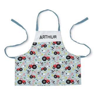 Boys Cute Farm Animal Pattern and Red Tractor Kids Apron