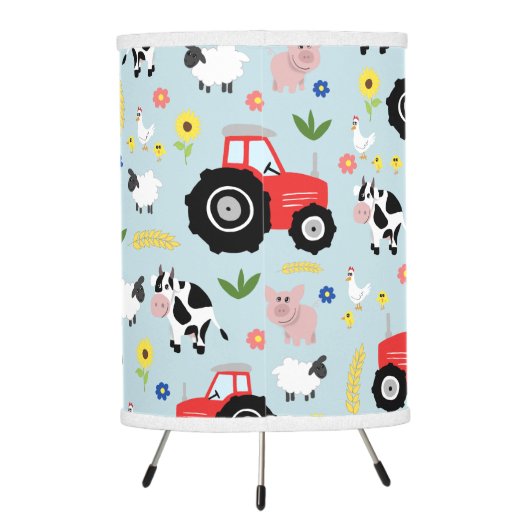 Boys Cute Farm Animal Pattern & Name Kids Nursery Tripod Lamp (Back)