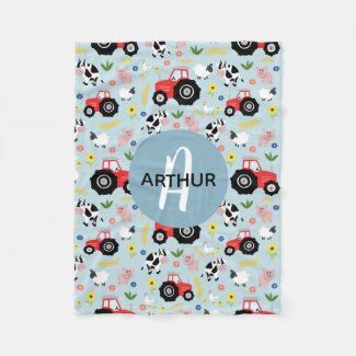 Boys Cute Farm Animal Tractor Pattern & Name Kids