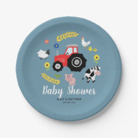 Boys Cute Farm Animals and Red Tractor Baby Shower