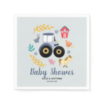 Boys Cute Farm Animals & Blue Tractor Baby Shower Napkins