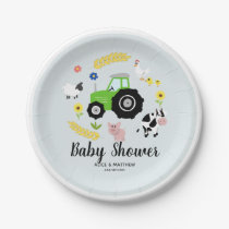 Boys Cute Farm Animals Green Tractor Baby Shower P Paper Plates