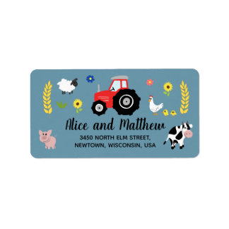 Boys Cute Farm Animals Red Tractor Baby Shower Label