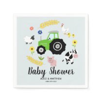 Boys Cute Farm Animals Tractor Baby Shower Napkins
