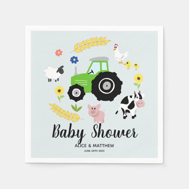 Boys Cute Farm Animals Tractor Baby Shower Napkins (Front)
