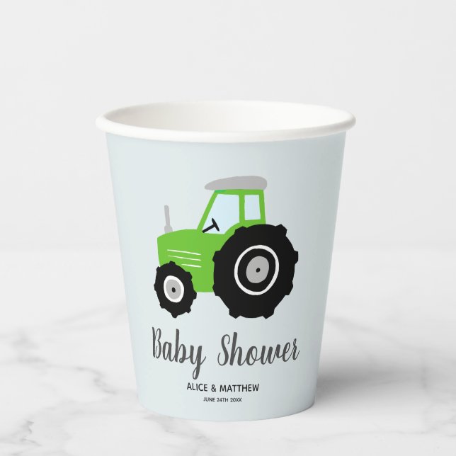 Boys Cute Farm Animals Tractor Baby Shower Paper Cups (Front)