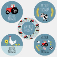 Boys Cute Farm Animals Tractor Cartoon Name School Kids' Labels at Zazzle