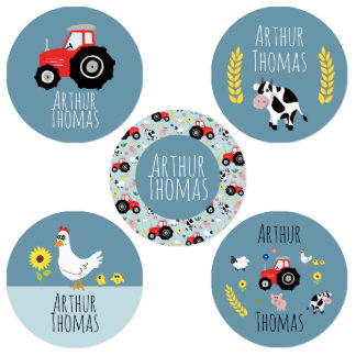 Boys Cute Farm Animals Tractor Cartoon Name School Kids' Labels