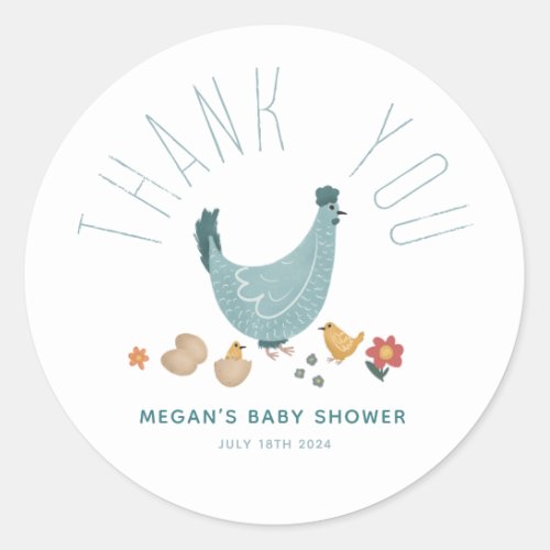 Boys Cute Farm Chicken Baby Shower Thank You Favor Classic Round Sticker