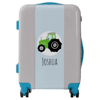 Boys Cute Farm Green Tractor and Name Kids Luggage