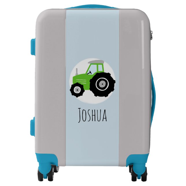 Boys Cute Farm Green Tractor and Name Kids Luggage (Front)