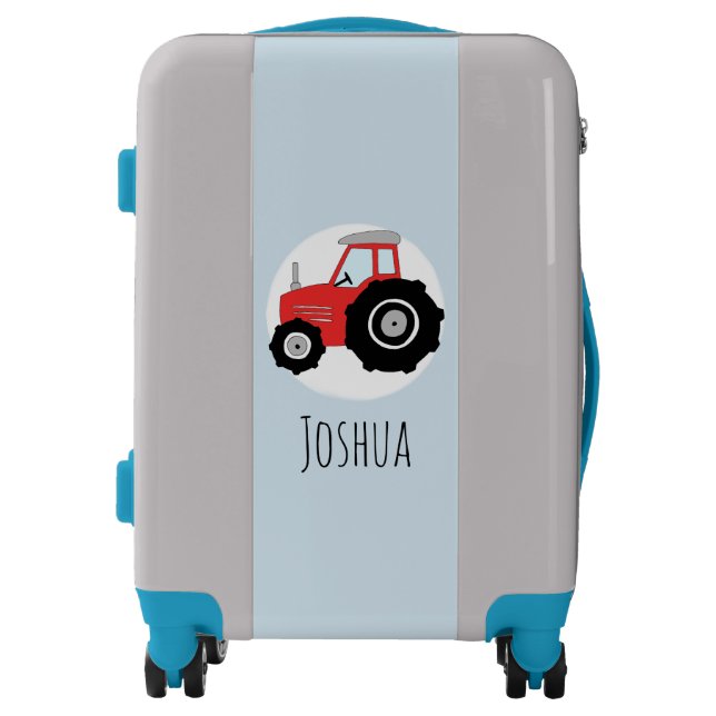 Boys Cute Farm Red Tractor with Name Kids Luggage (Front)