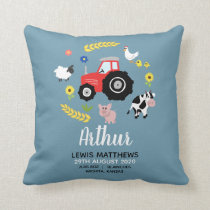 Boys Cute Farm Tractor Birth Stats Kids Nursery Throw Pillow