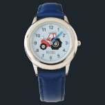 Boy's Cute Farm Tractor Kids with Name Kids Watch<br><div class="desc">This cute kids watch features hand-drawn red tractor cartoon on blue,  with clear numbers,  and can be personalized with your boy's name. Perfect for a farm and tractor loving kids first watch! Check out our store for other cute designs.</div>