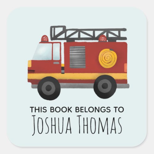 Boys Cute Fire Engine Truck Kids Bookplate