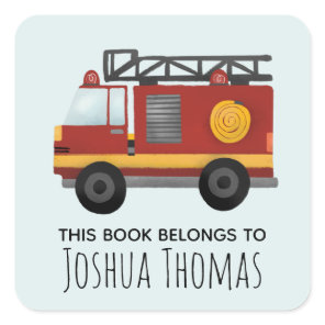 Boys Cute Fire Engine Truck Kids Bookplate