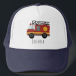Boys Cute Firefighter Fire Engine and Name Kids Trucker Hat<br><div class="desc">This cute and modern kids trucker hat design features a firefighter fire engine truck cartoon and space for your to add your boy's name. The perfect gift for any little one aspiring to be fireman or firewoman.</div>