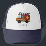 Boys Cute Firefighter Fire Engine and Name Kids Trucker Hat<br><div class="desc">This cute and modern kids trucker hat design features a firefighter fire engine truck cartoon and space for your to add your boy's name. The perfect gift for any little one aspiring to be fireman or firewoman.</div>