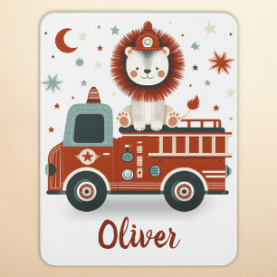 Boys' Cute Firefighter Lion on Fire Truck Door Sign