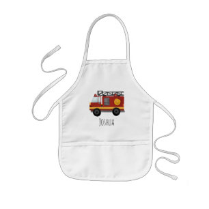 Boys Cute Fireman Fire Engine Truck and Name Kids' Apron