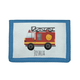 Boys Cute Fireman Fire Engine Truck and Name Tri-fold Wallet