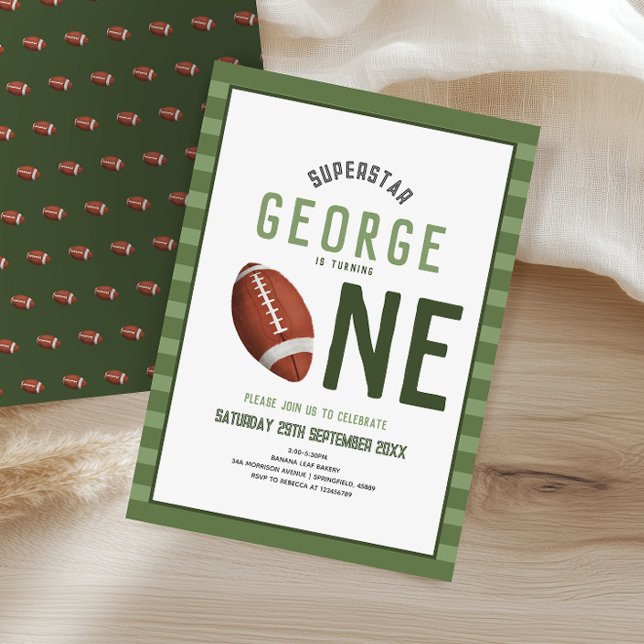 Boys Cute Football Sports Kids 1st Birthday Invitation (Creator Uploaded)
