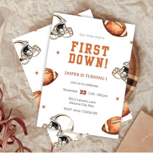 Boys Cute Football Sports Kids 1st Birthday Invitation
