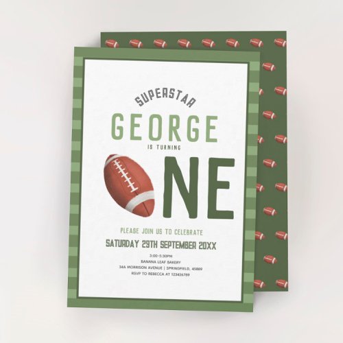 Boys Cute Football Sports Kids 1st Birthday Invitation